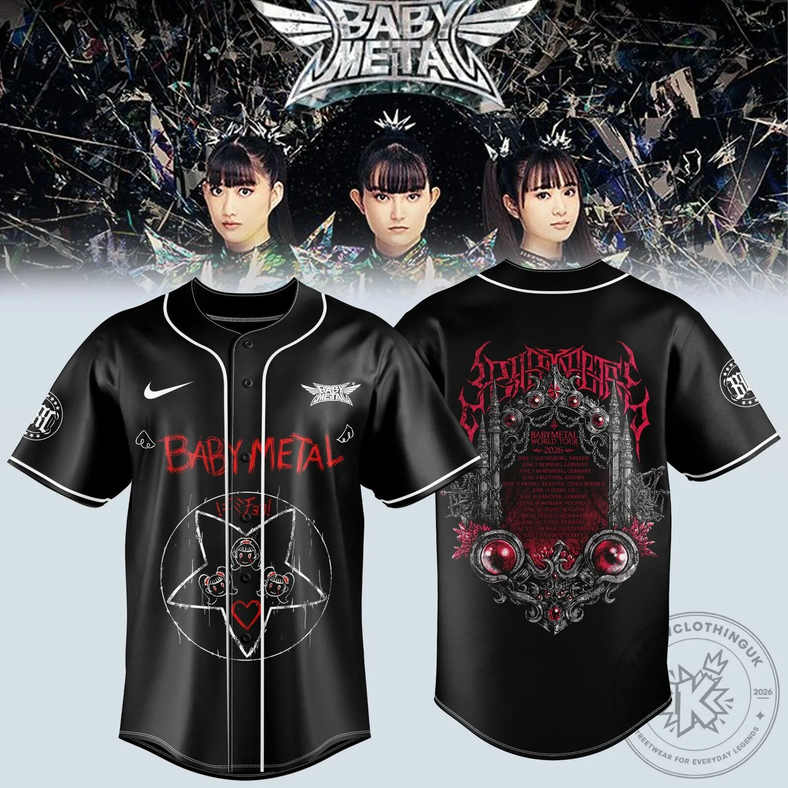 2026 Black Baseball Jersey for Baby Metal World Tour